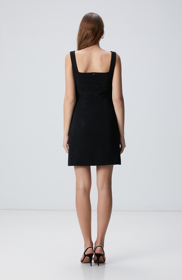  Network Kadın Siyah Taş Baskılı Abiye Elbise