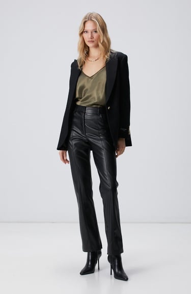  Network Kadın Siyah Vegan Deri Pantolon