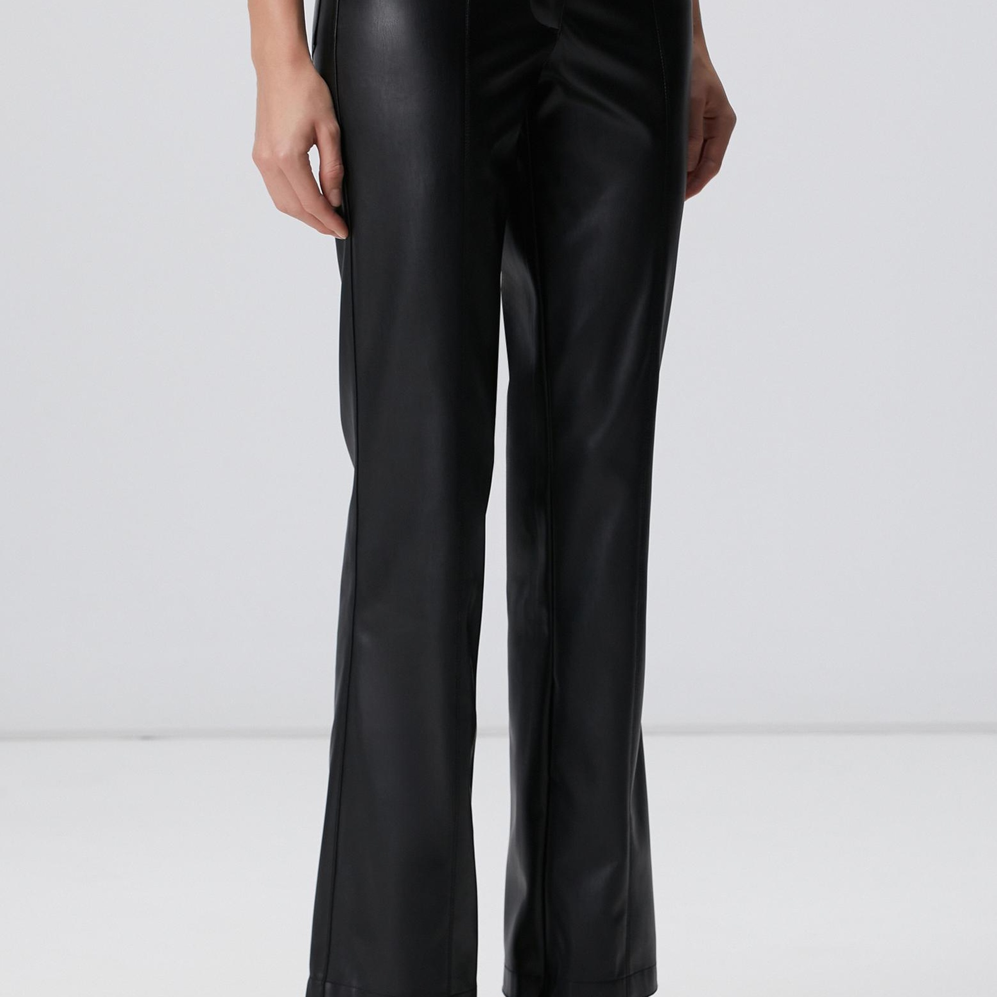 Network Kadın Siyah Vegan Deri Pantolon