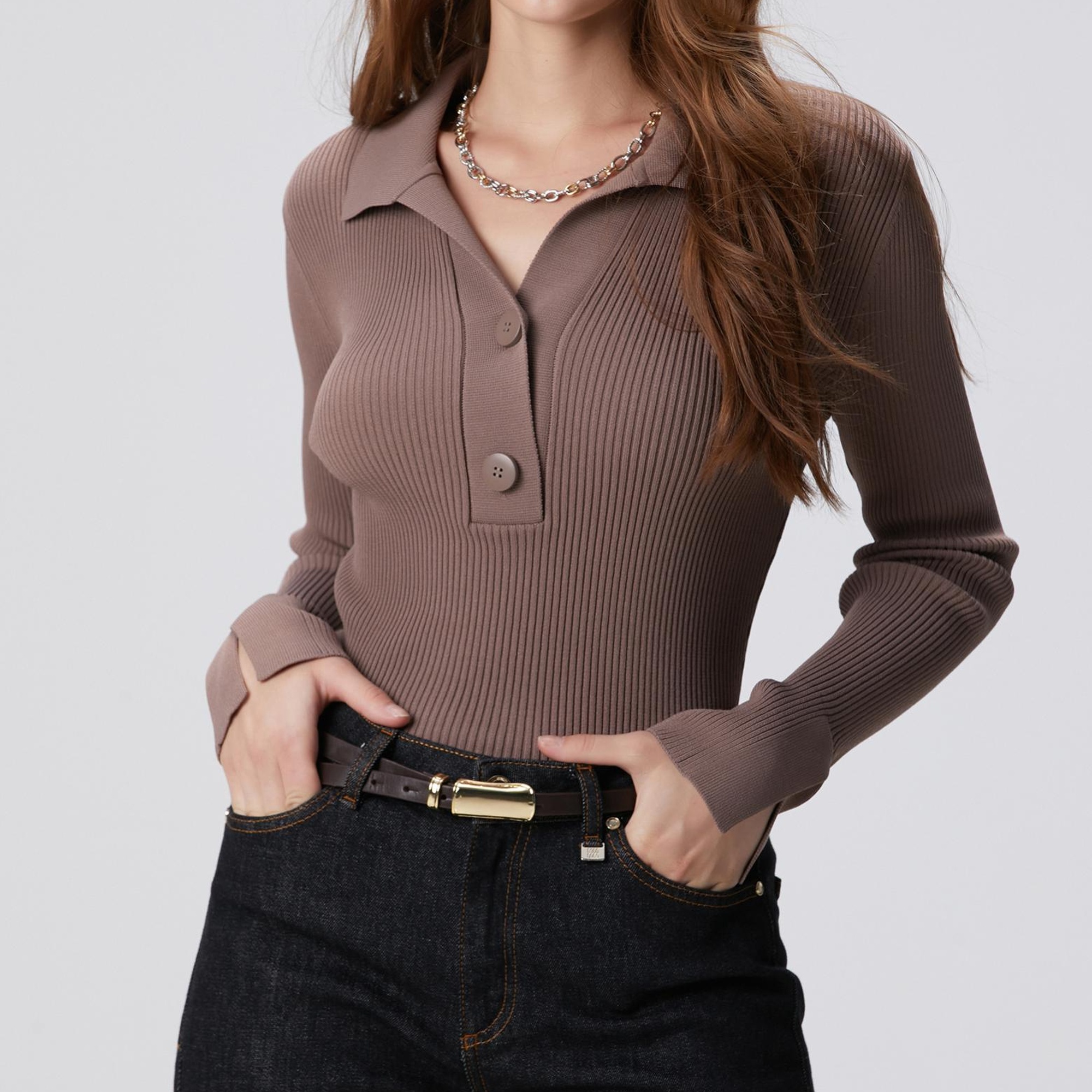 Network Kadın Vizon Düğme Detaylı Triko Kazak