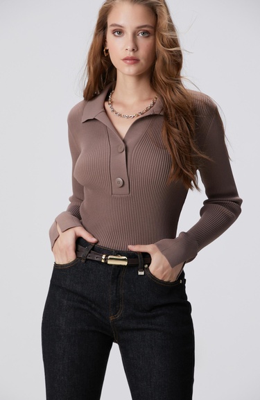  Network Kadın Vizon Düğme Detaylı Triko Kazak