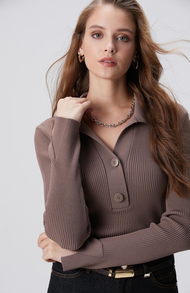  Network Kadın Vizon Düğme Detaylı Triko Kazak