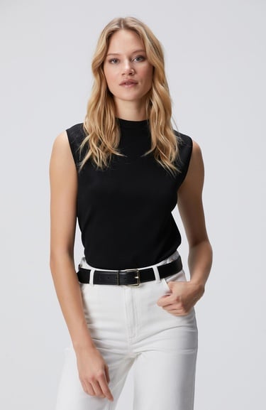  Network Kadın Siyah Kolsuz Basic Triko Kazak