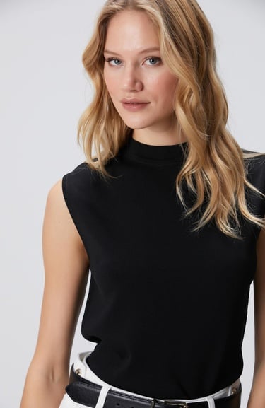  Network Kadın Siyah Kolsuz Basic Triko Kazak
