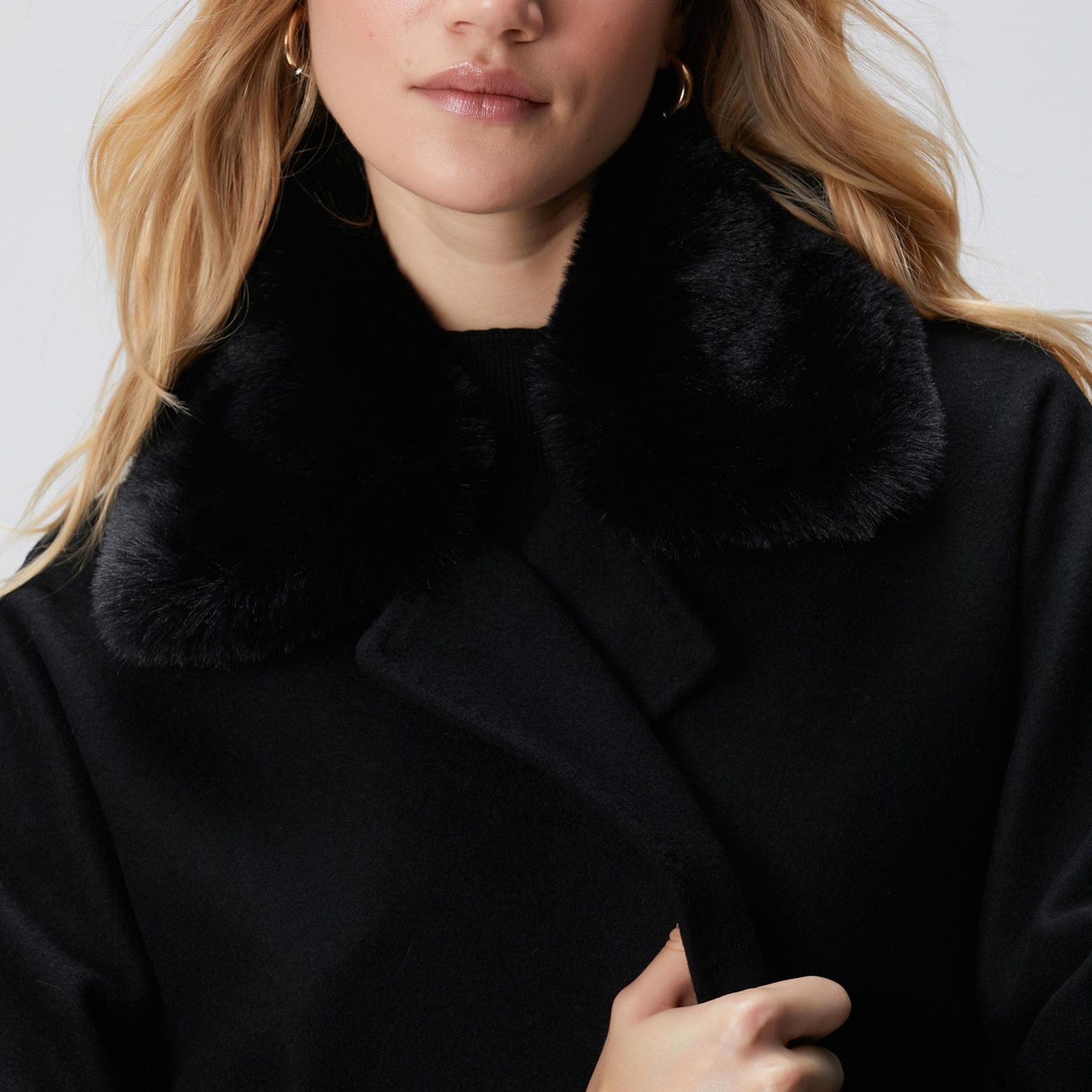 Network Kadın Siyah Kaşmir ve Yün Karışımlı Manto