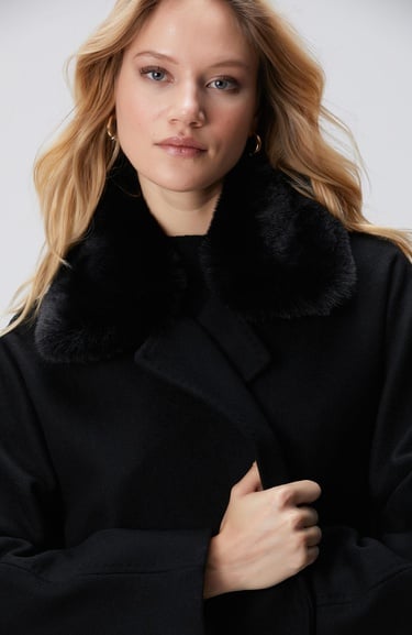  Network Kadın Siyah Kaşmir ve Yün Karışımlı Manto