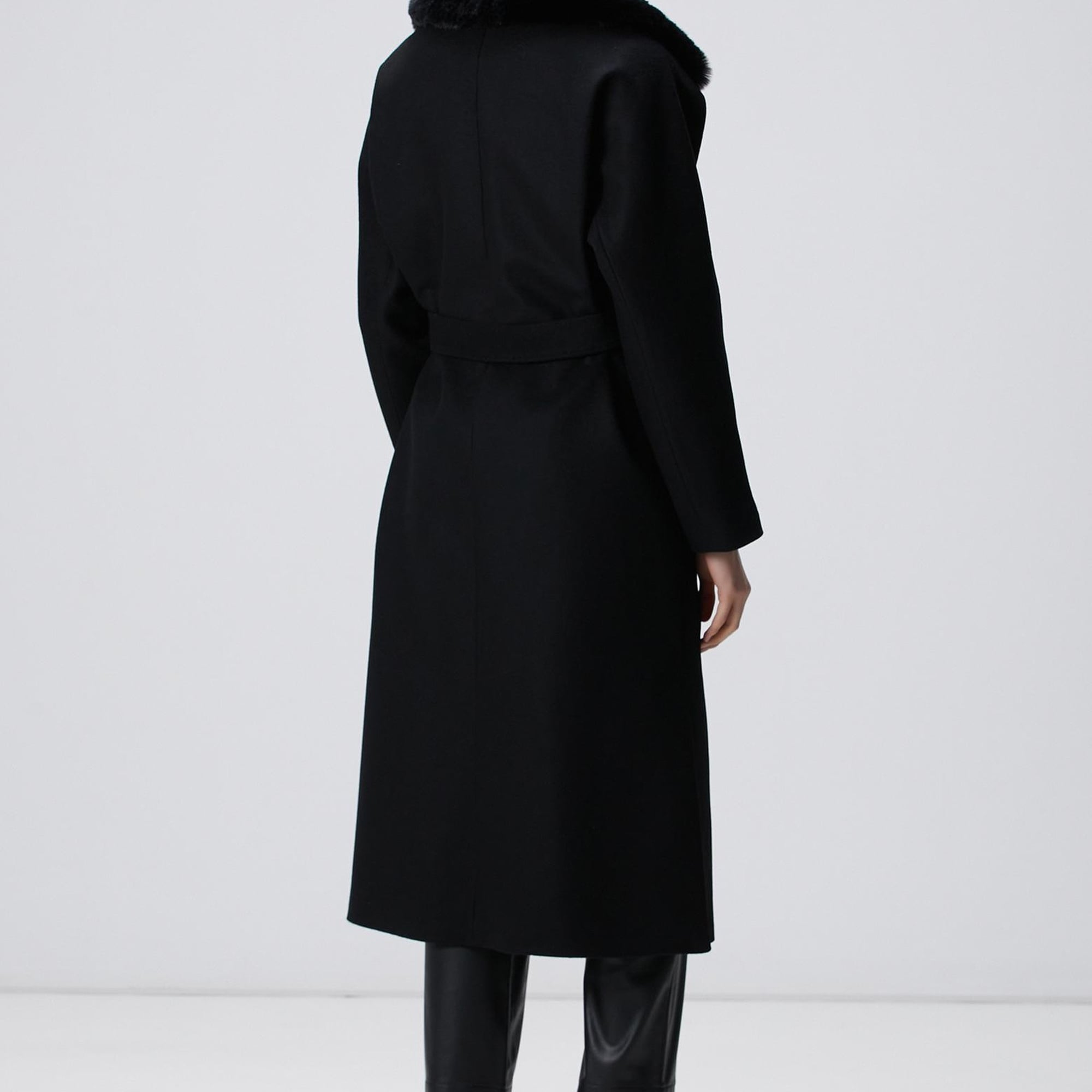 Network Kadın Siyah Kaşmir ve Yün Karışımlı Manto