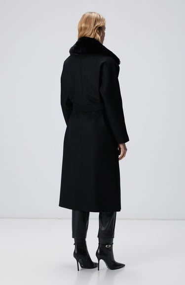  Network Kadın Siyah Kaşmir ve Yün Karışımlı Manto