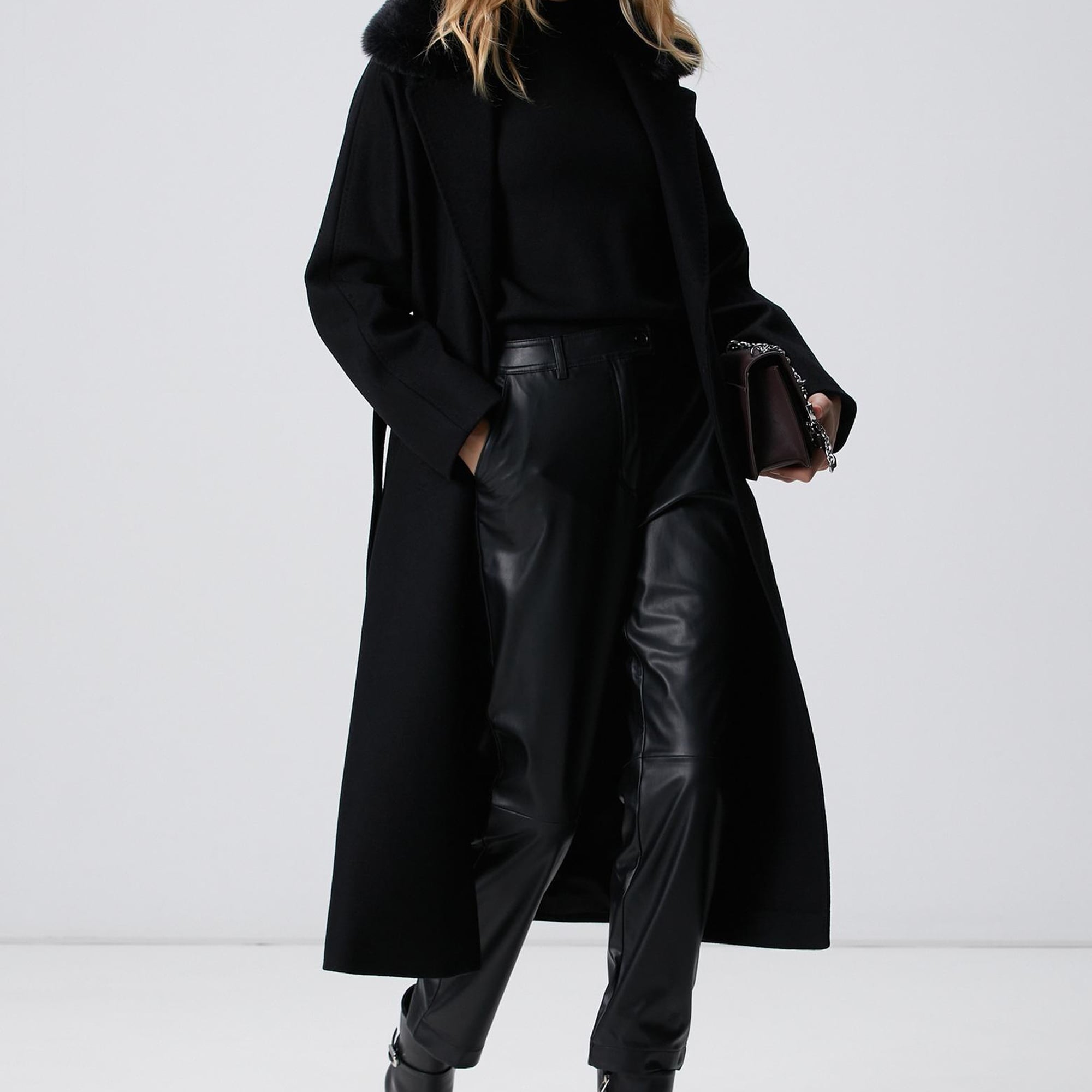 Network Kadın Siyah Kaşmir ve Yün Karışımlı Manto