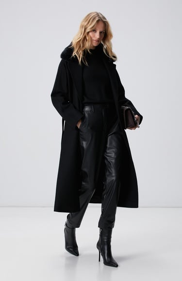  Network Kadın Siyah Kaşmir ve Yün Karışımlı Manto