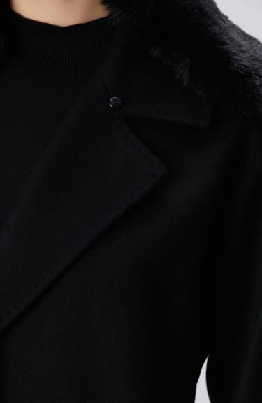  Network Kadın Siyah Kaşmir ve Yün Karışımlı Manto