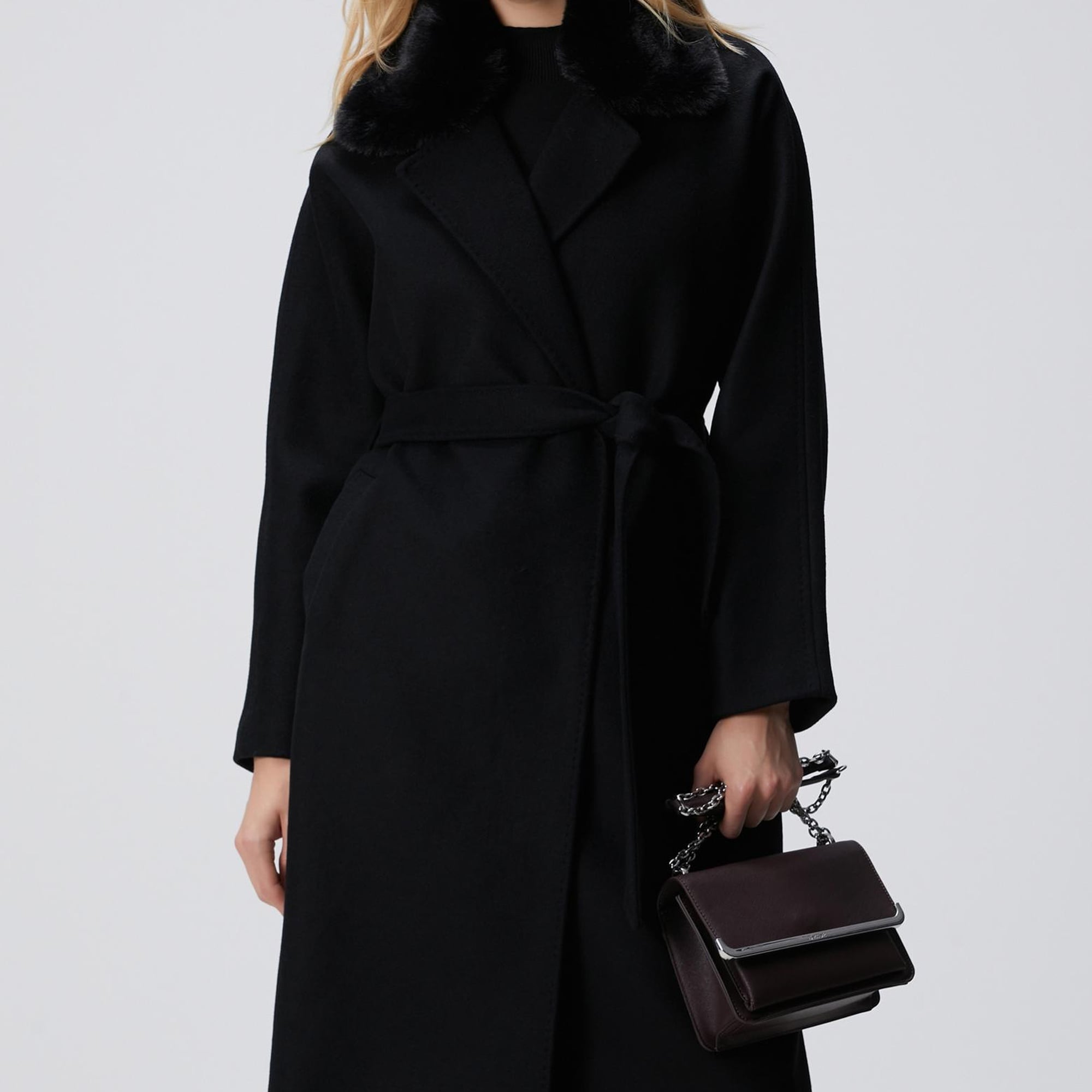 Network Kadın Siyah Kaşmir ve Yün Karışımlı Manto