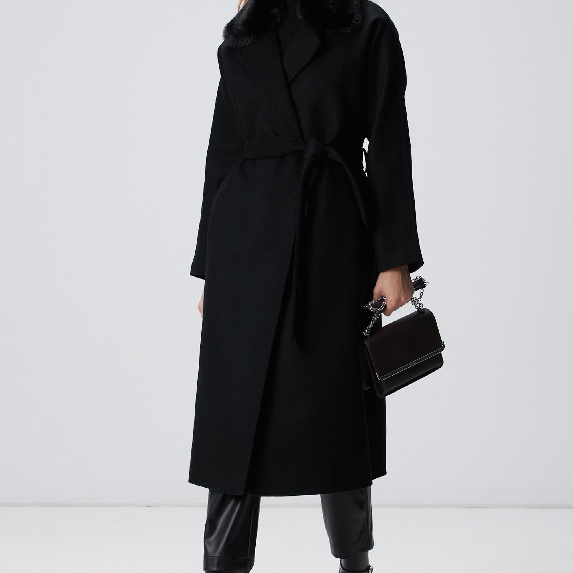 Network Kadın Siyah Kaşmir ve Yün Karışımlı Manto