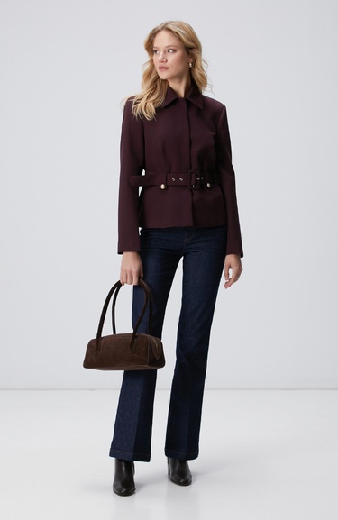  Network Kadın Vişne Kemer Detaylı Ceket