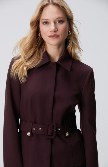 Network Kadın Vişne Kemer Detaylı Ceket