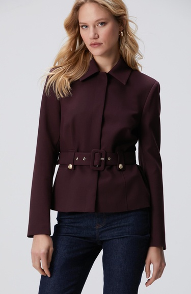  Network Kadın Vişne Kemer Detaylı Ceket