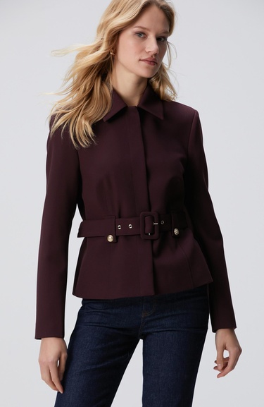  Network Kadın Vişne Kemer Detaylı Ceket
