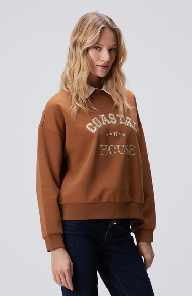  Network Kadın Camel Denim Yakalı Sweatshirt