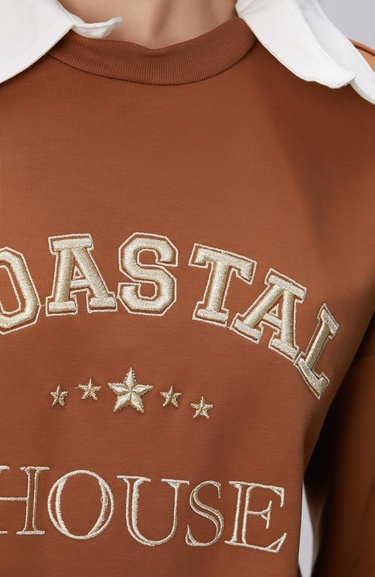  Network Kadın Camel Denim Yakalı Sweatshirt