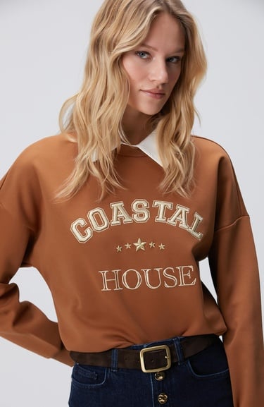  Network Kadın Camel Denim Yakalı Sweatshirt