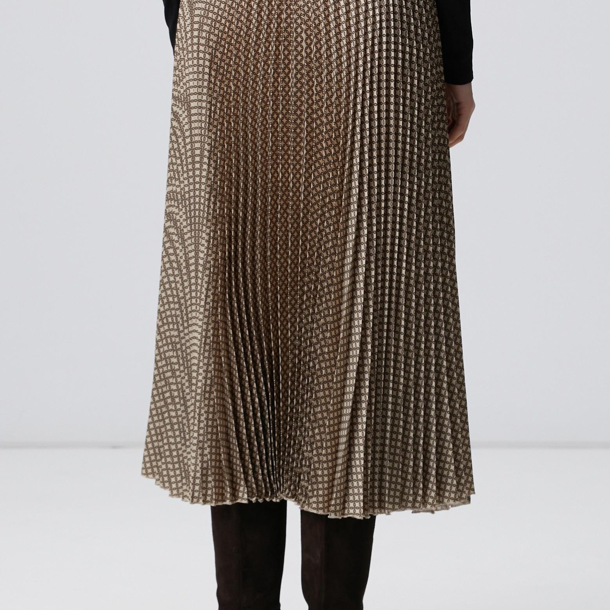 Network Kadın Sarı Pilise Desenli Midi Etek