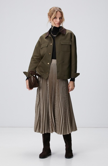  Network Kadın Sarı Pilise Desenli Midi Etek