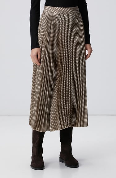  Network Kadın Sarı Pilise Desenli Midi Etek