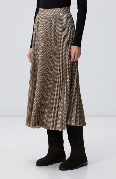  Network Kadın Sarı Pilise Desenli Midi Etek