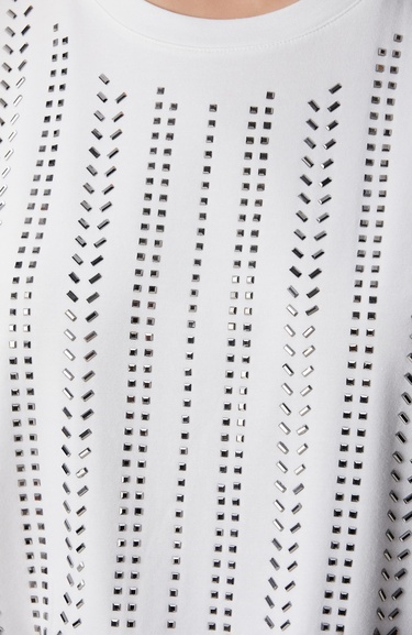  Network Kadın Kırık Beyaz Taş Baskılı T-shirt