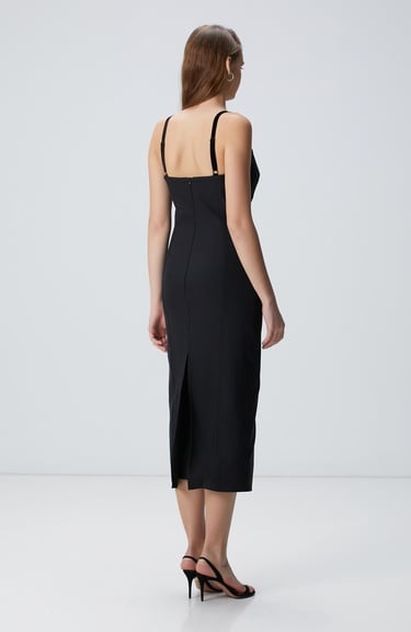  Network Kadın Siyah Askılı Midi Elbise