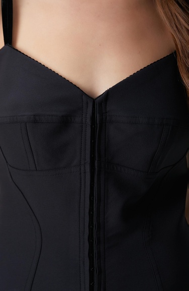  Network Kadın Siyah Askılı Midi Korse Elbise