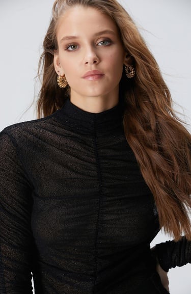  Network Kadın Siyah Flok Baskılı Örme Bluz