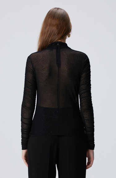  Network Kadın Siyah Flok Baskılı Örme Bluz