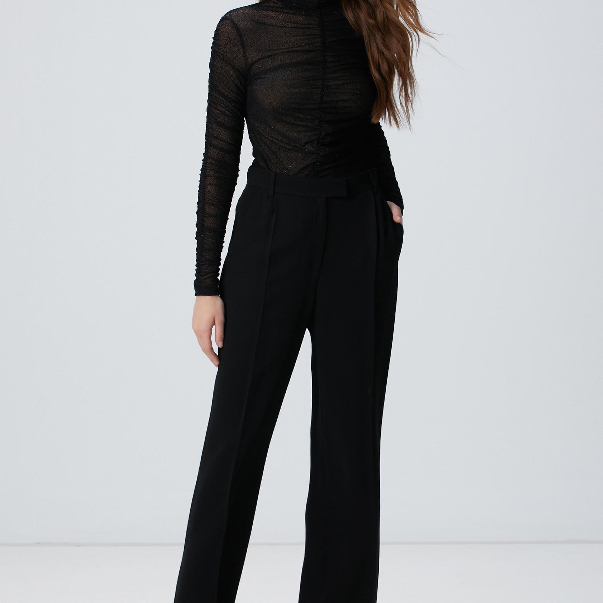 Network Kadın Siyah Flok Baskılı Örme Bluz