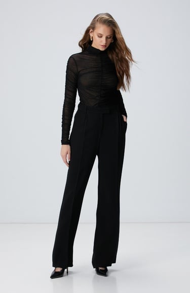  Network Kadın Siyah Flok Baskılı Örme Bluz