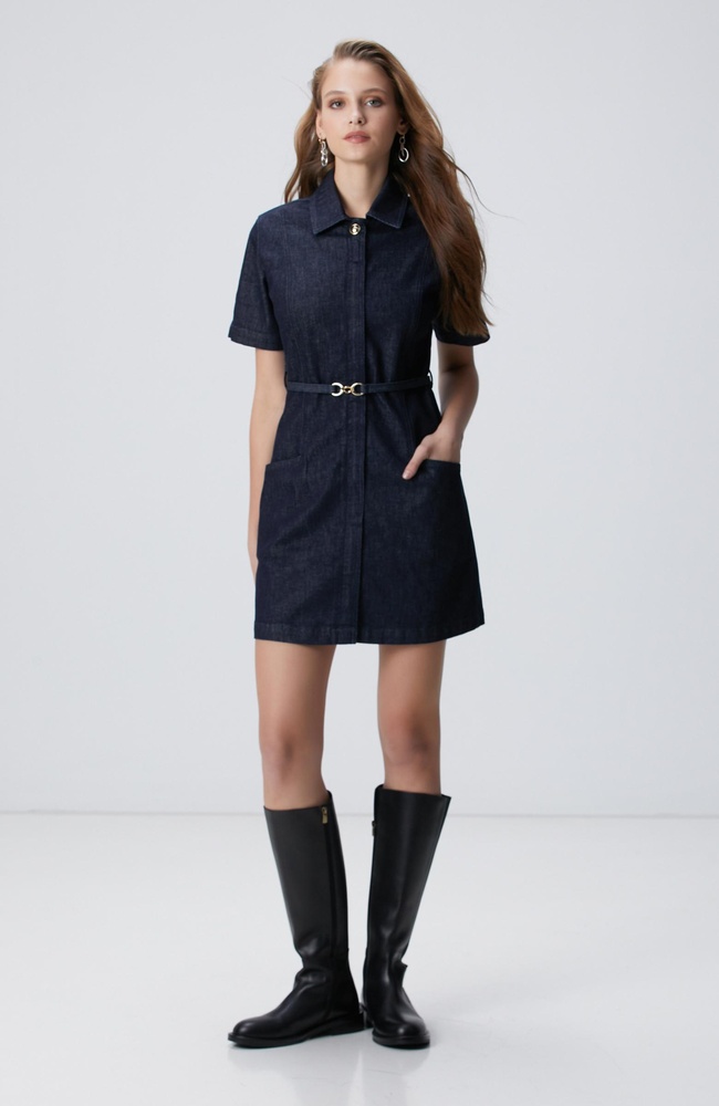  Network Kadın Lacivert Denim Elbise