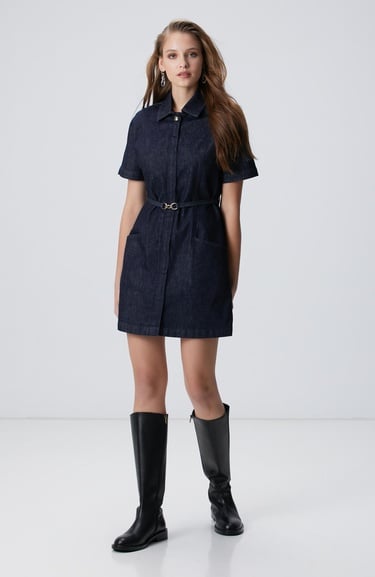  Network Kadın Lacivert Denim Elbise