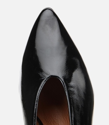  Kadın Rugan Deri Siyah Yumuşak Dokulu Kalın Topuklu Ayakkabı