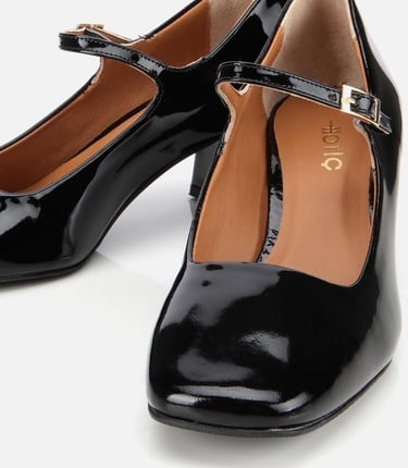  Kadın Rugan Deri Sİyah Mary Jane Kalın Topuklu Ayakkabı