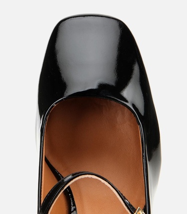  Kadın Rugan Deri Sİyah Mary Jane Kalın Topuklu Ayakkabı