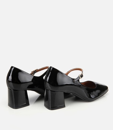  Kadın Rugan Deri Sİyah Mary Jane Kalın Topuklu Ayakkabı