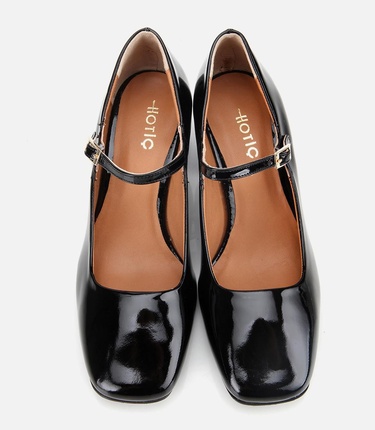  Kadın Rugan Deri Sİyah Mary Jane Kalın Topuklu Ayakkabı