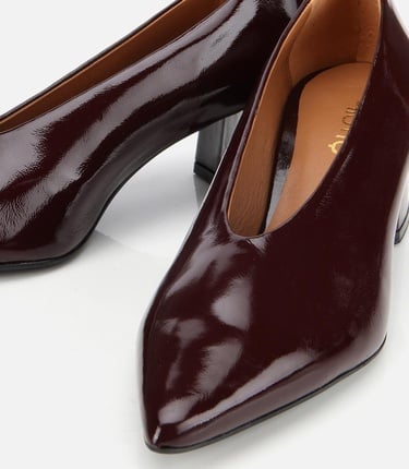  Kadın Rugan Deri Bordo Yumuşak Dokulu Kalın Topuklu Ayakkabı