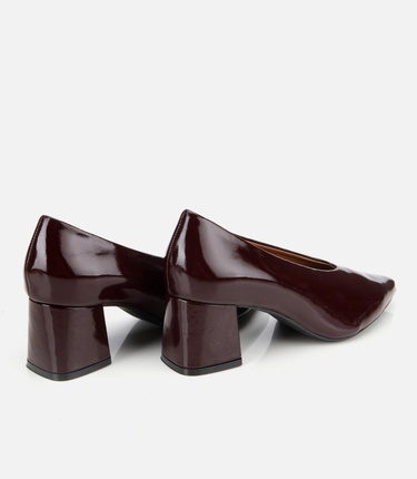  Kadın Rugan Deri Bordo Yumuşak Dokulu Kalın Topuklu Ayakkabı