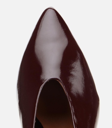  Kadın Rugan Deri Bordo Yumuşak Dokulu Kalın Topuklu Ayakkabı