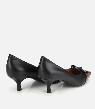  Kadın Deri Siyah Fiyonk Detaylı İnce Topuklu Stiletto