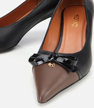  Kadın Deri Siyah Fiyonk Detaylı İnce Topuklu Stiletto