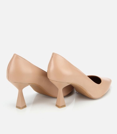  Kadın Deri Bej Esnek Tabanlı İnce Topuklu Stiletto