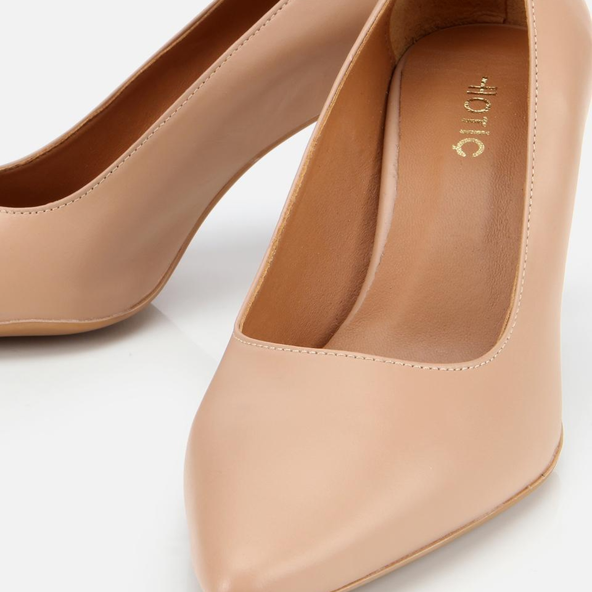 Kadın Deri Bej Esnek Tabanlı İnce Topuklu Stiletto