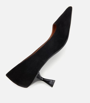  Kadın Süet Deri Siyah Esnek Tabanlı İnce Topuklu Stiletto